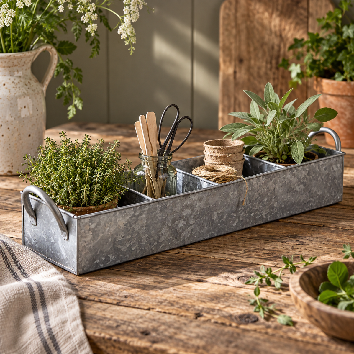 4 Compartment Galvanised Steel Rectangular Tray | Drummond