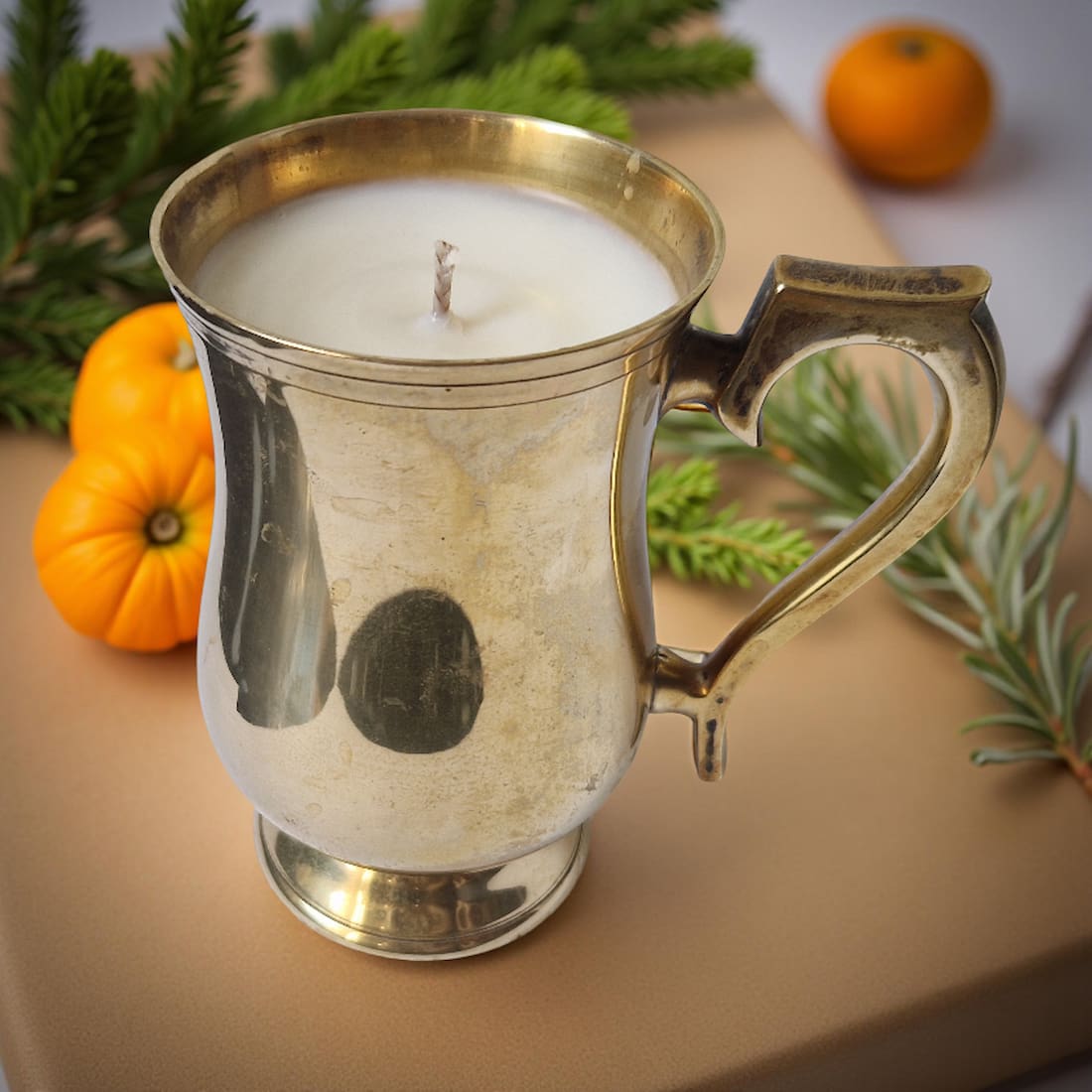 Repurposed Bronze Goblet Candle