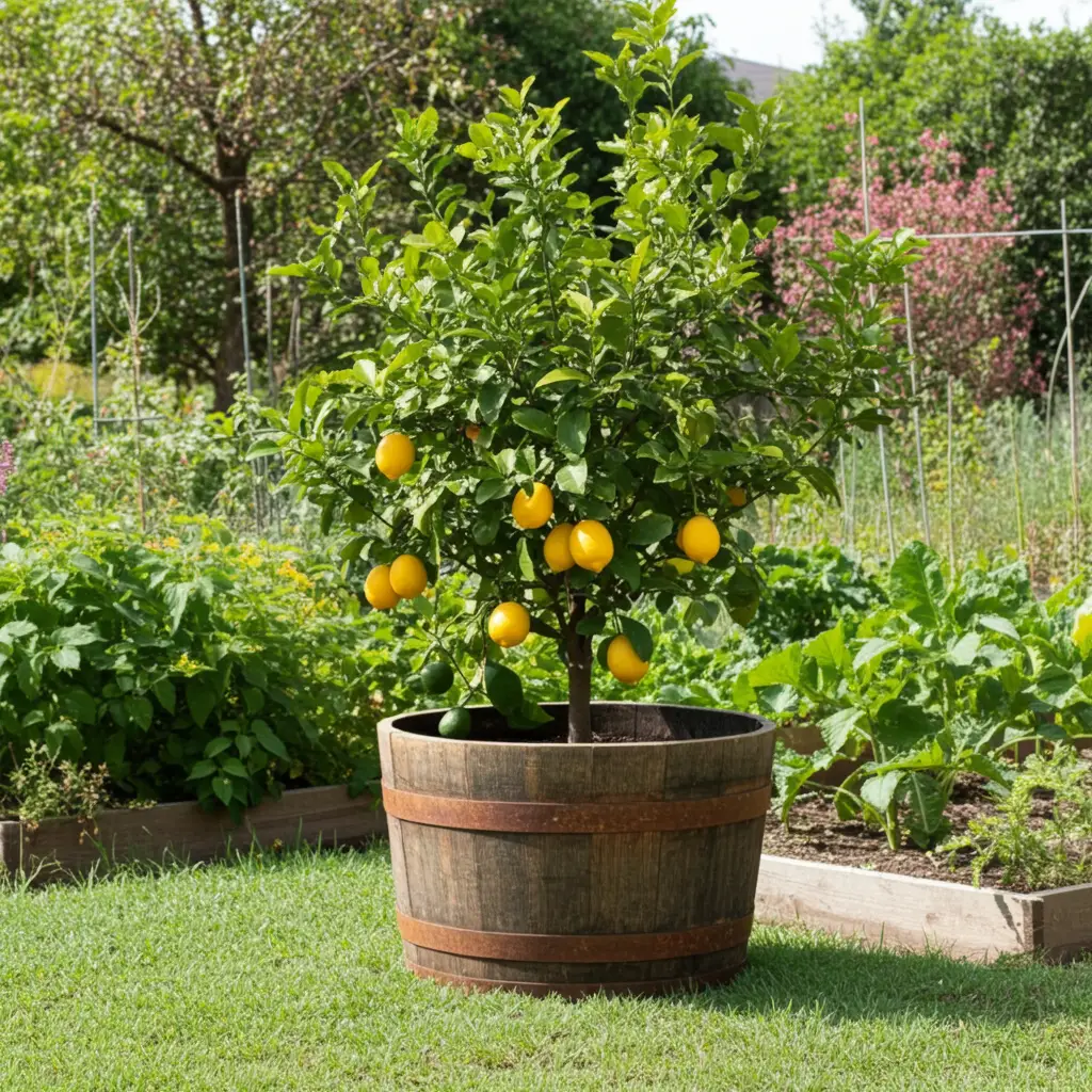 Half Whisky Barrel Planter Oak Wooden Tree Pot Olive Fruit Garden Rustic Style