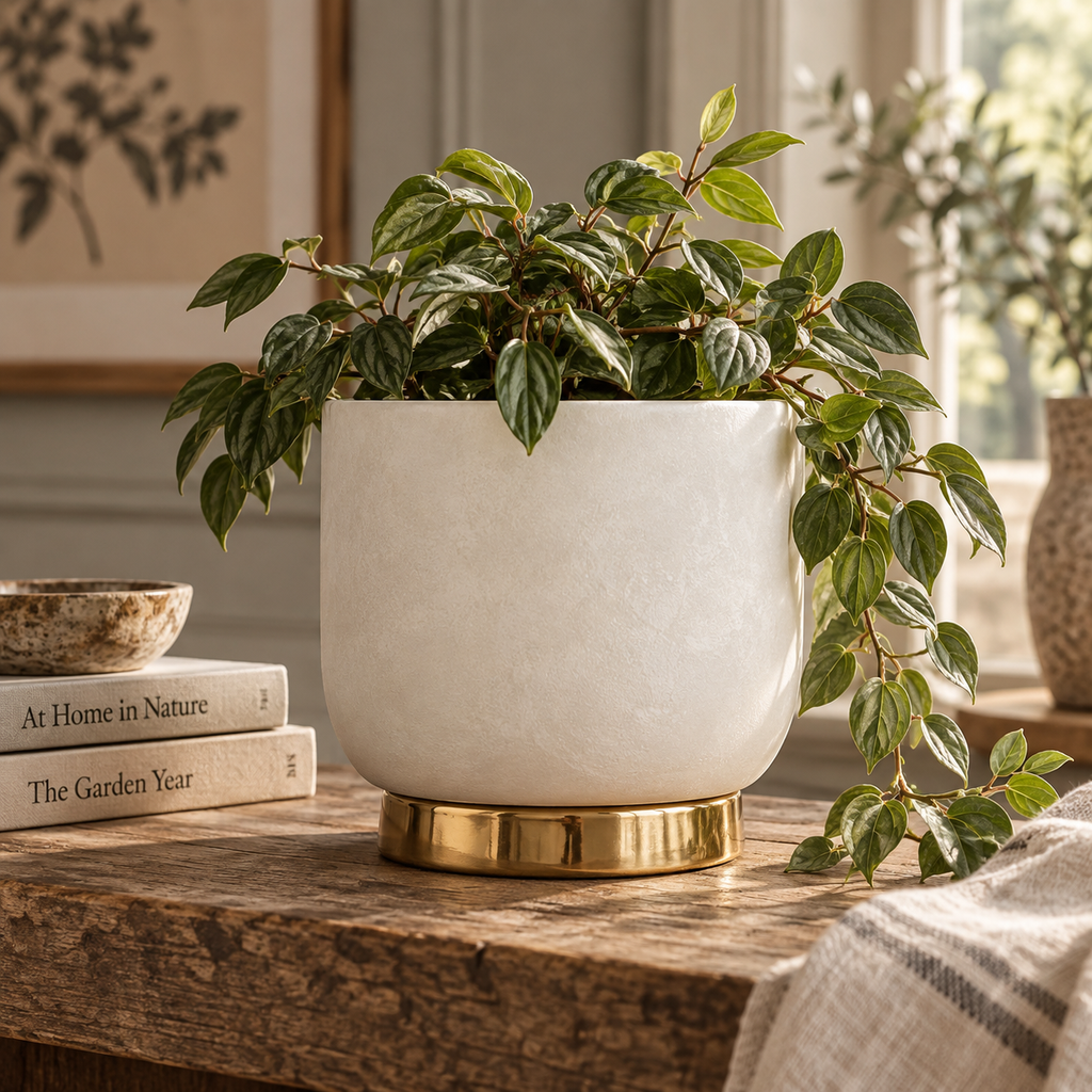 White and Gold Small Ceramic Planter