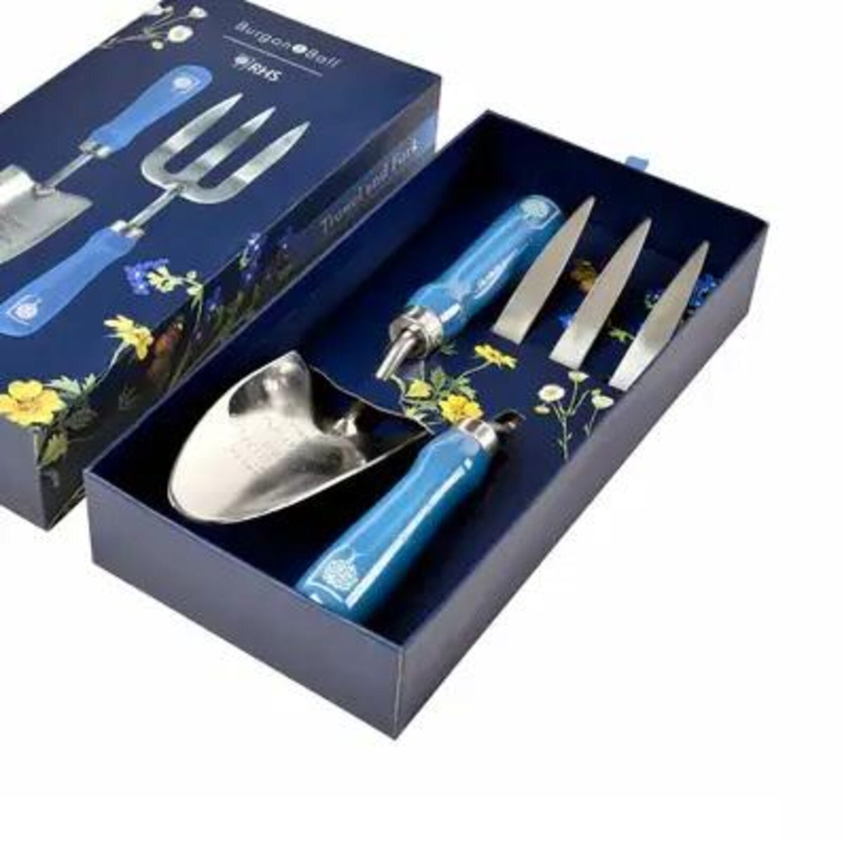 Burgon & Ball RHS British Meadow Gardening Set | Trowel, Fork, Pruner, Gloves