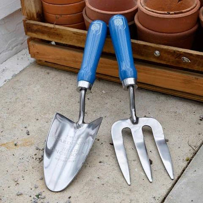 Burgon & Ball RHS British Meadow Trowel Fork Set | Engraved Hardwood Handles, Gift Boxed