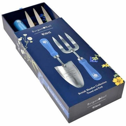 Burgon & Ball RHS British Meadow Trowel Fork Set | Engraved Hardwood Handles, Gift Boxed
