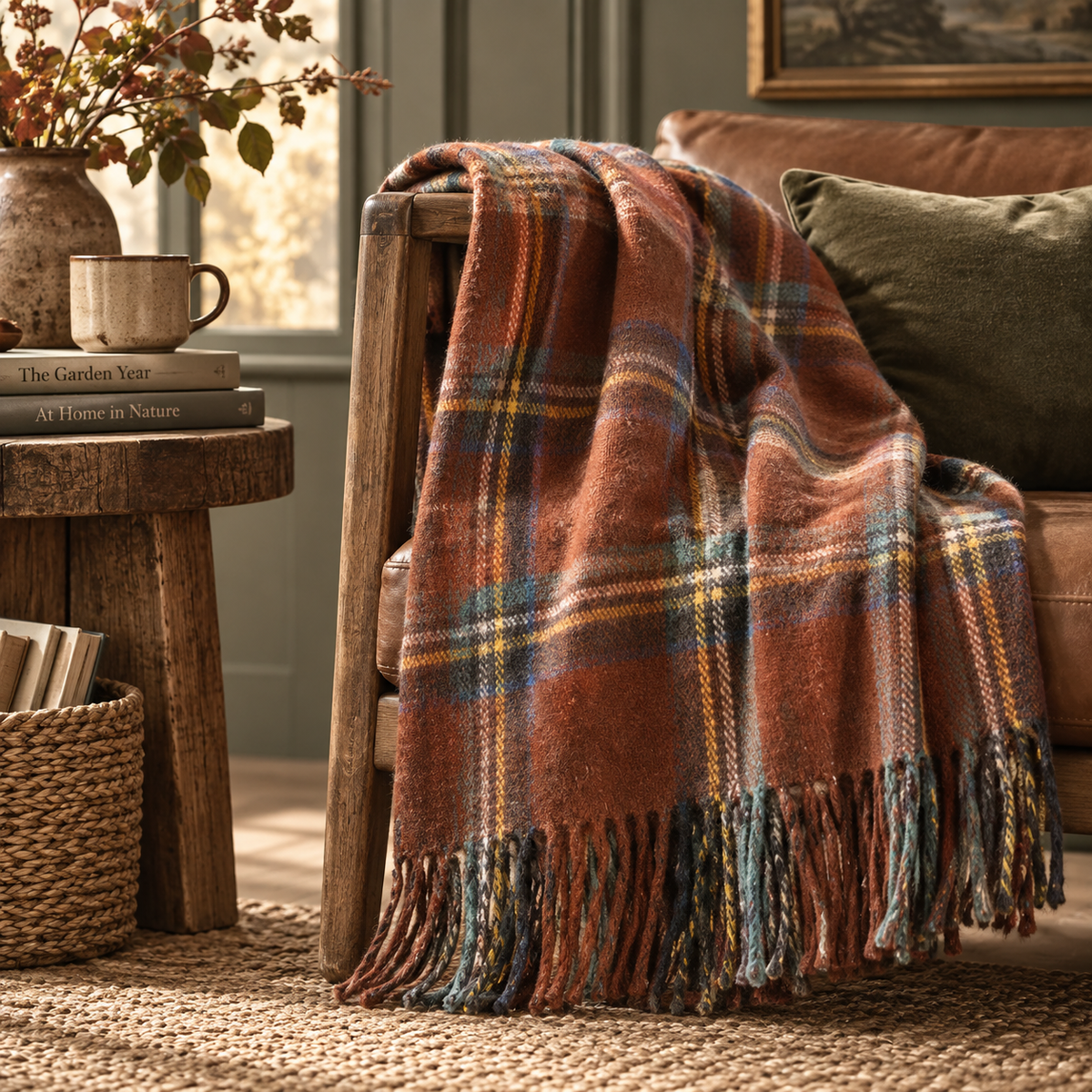 Stewart Royal Antique Recycled Wool Blanket in Soft Tartan Check